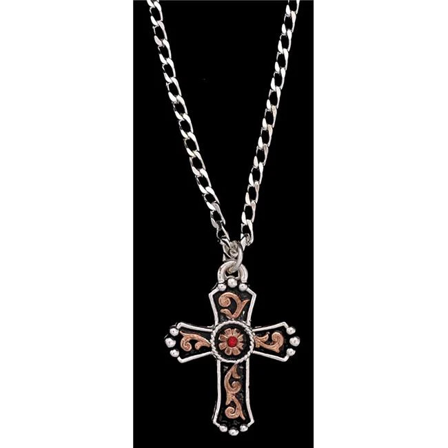 M&F MENS SILVER & GOLD CRYSTAL RED NECKLACE DN121