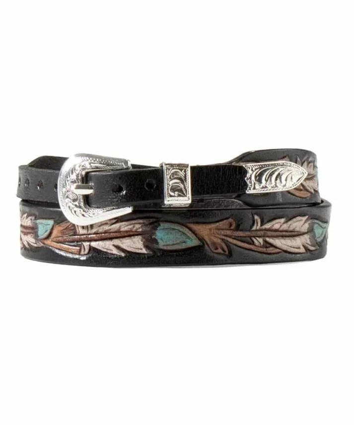 M&F TWISTER HAND TOOLED PAINTED FEATHERS HATBAND 0280901