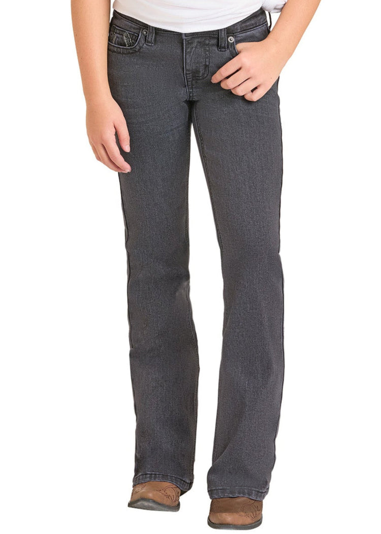 ROCK & ROLL GIRLS EXTRA STRETCH HORSESHOE BOOTCUT JEANS BLACK BG4MD07395