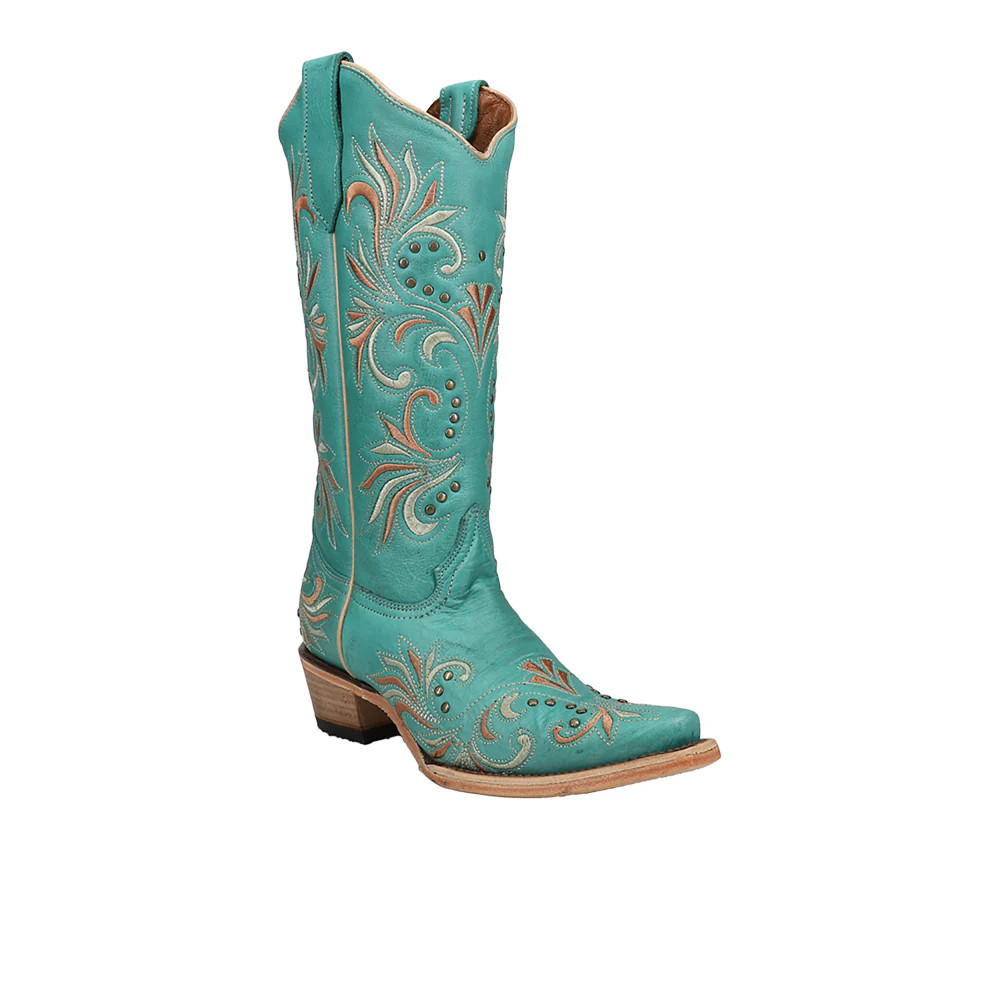 CIRCLE G EMBROIDERED STUDDED SNIP TOE COWBOY BOOTS L5965