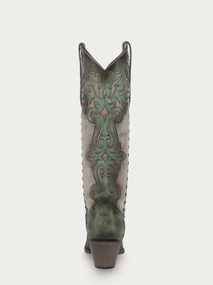 CORRAL WOMENS TURQUOISE OVERLAY EMBROIDERY COWBOY BOOT C4219