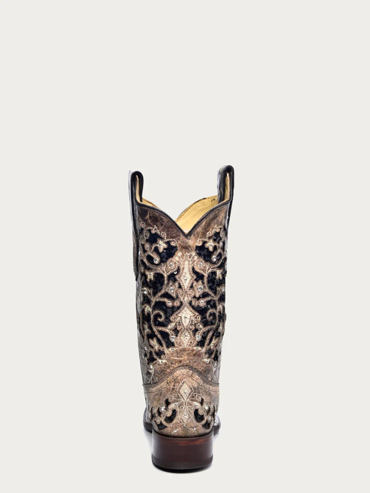CORRAL WOMENS GLITTER INLAY FLORAL COWBOY BOOT BROWN A3648