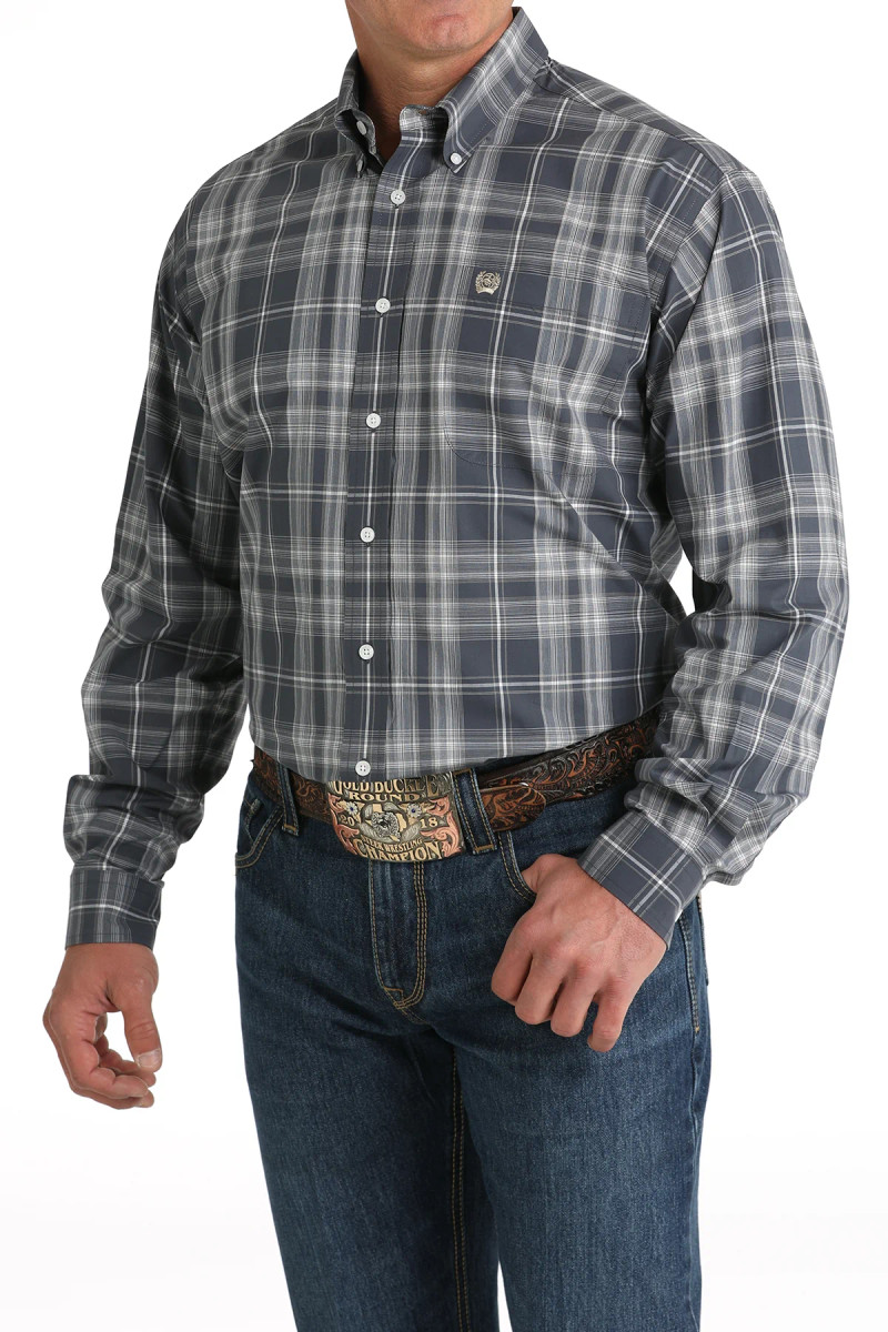 CINCH MENS SHIRT CLASSIC FIT PLAID BLUE/GREY MTW1105789