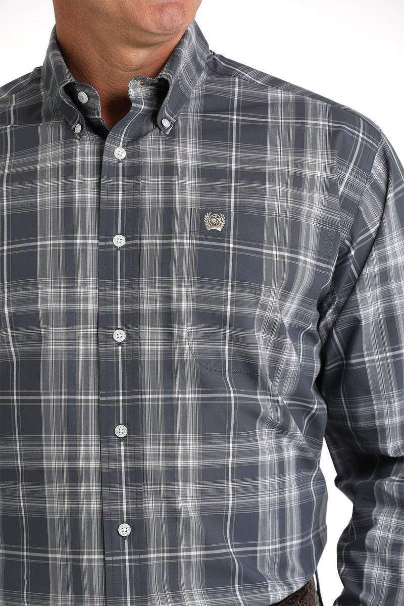 CINCH MENS SHIRT CLASSIC FIT PLAID BLUE/GREY MTW1105789