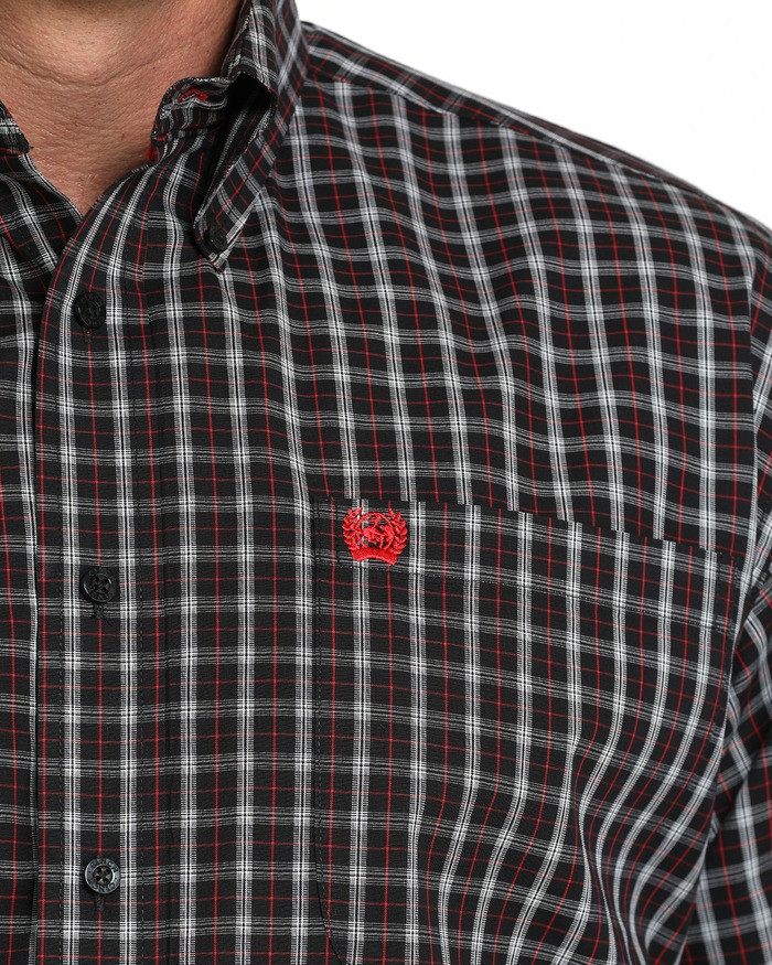 CINCH MENS STRETCH CLASSIC FIT BUTTON-DOWN SHIRT BLACK PLAID MTW1105990