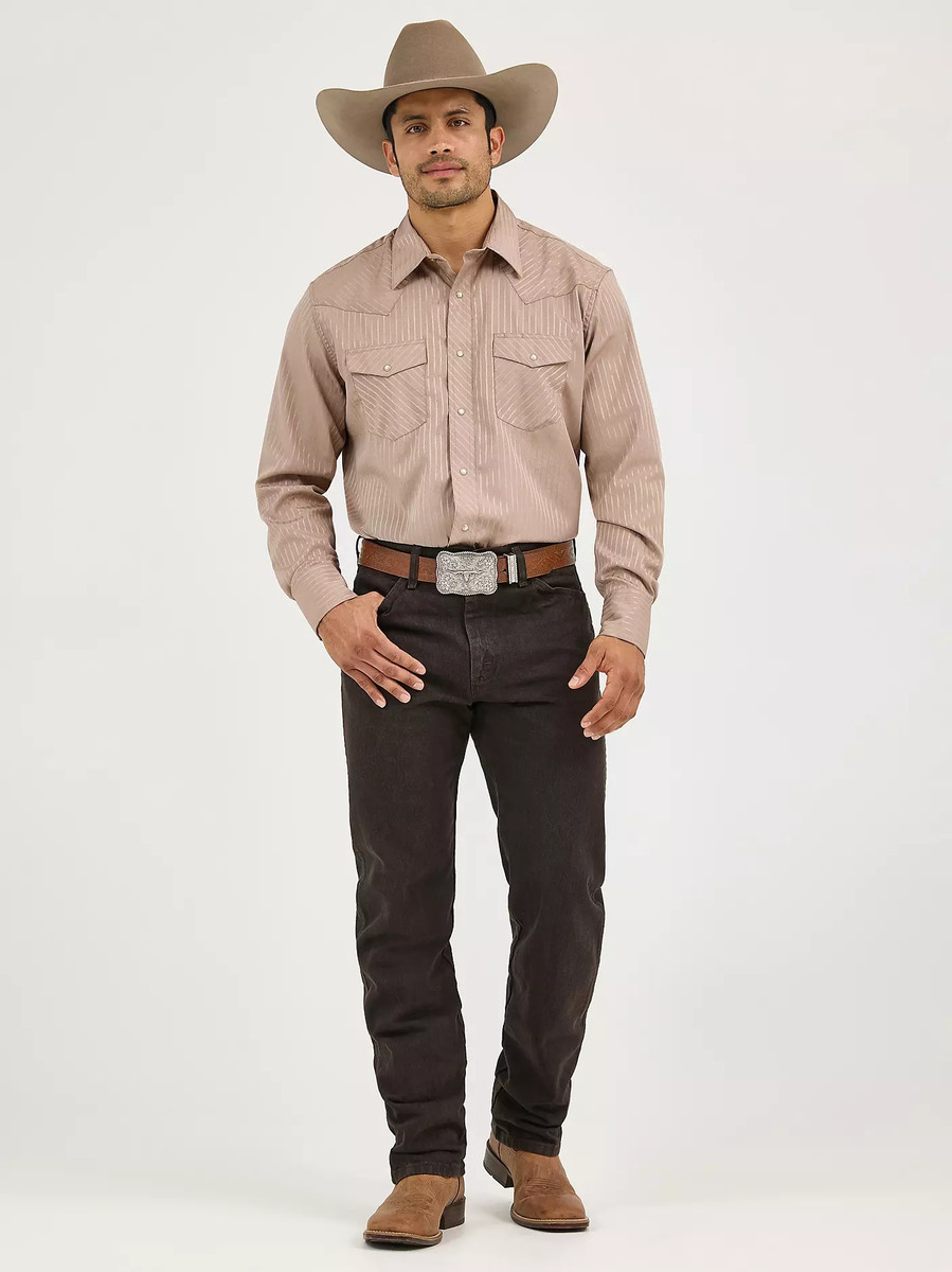 LONG SLEEVE WESTERN SNAP DOBBY STRIPE SHIRT DARK TAN 75742TN