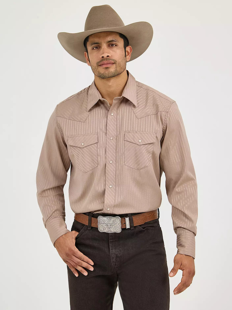 LONG SLEEVE WESTERN SNAP DOBBY STRIPE SHIRT DARK TAN 75742TN