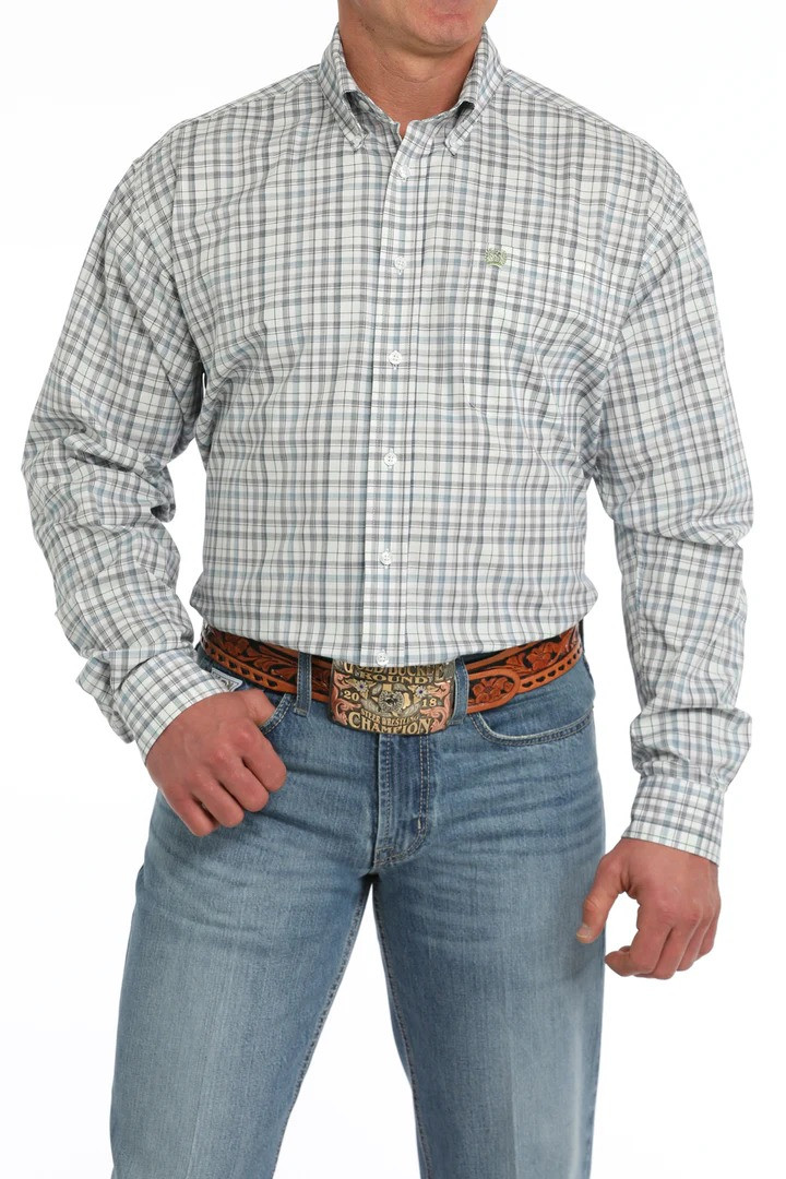 CINCH MENS CLASSIC FIT PLAID SHIRT WHITE MTW1105860