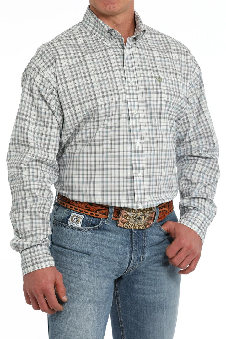 CINCH MENS CLASSIC FIT PLAID SHIRT WHITE MTW1105860