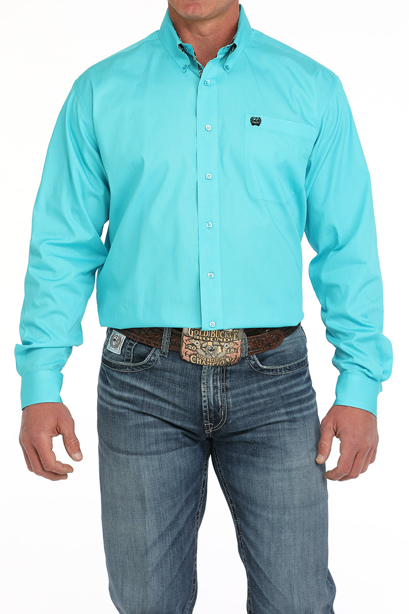 CINCH MENS SOLID BUTTON DOWN LONG SLEEVE SHIRT TURQUOISE MTW1105903