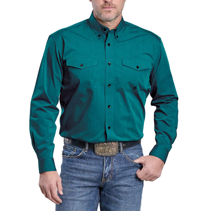 ROPER MENS LONG SLEEVE SNAP SHIRT GREEN 03-001-0365-0672