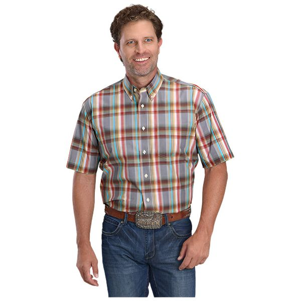 ROPER MENS SHORT SLEEVE CLAY PLAID SHIRT 03-002-0379-5016
