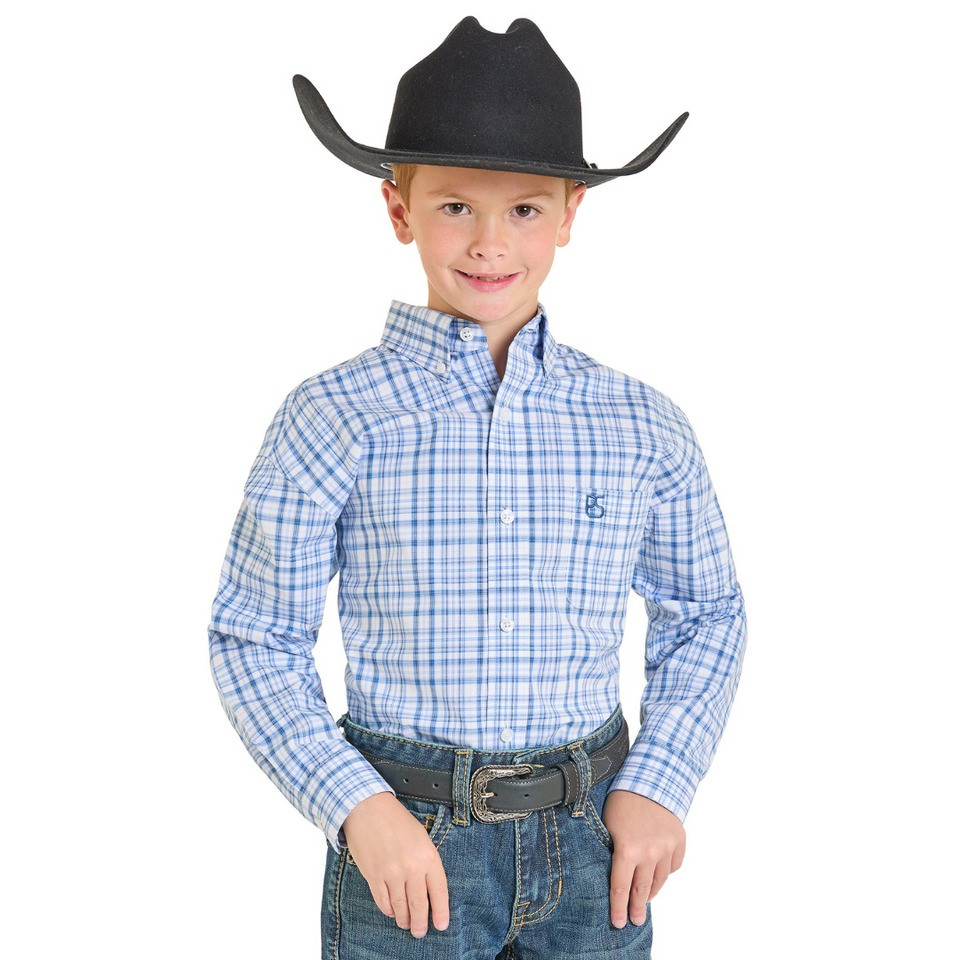 PANHANDLE  BOY'S PLAID SNAP LONG SLEEVE SHIRT BLUE SBB2S07400