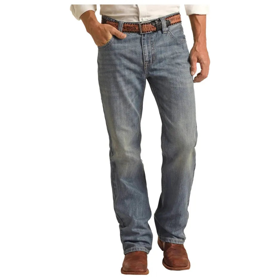 ROCK & ROLL MENS DOUBLE BARREL RELAXED FIT STRAIGHT LEG JEANS BM0SD03656