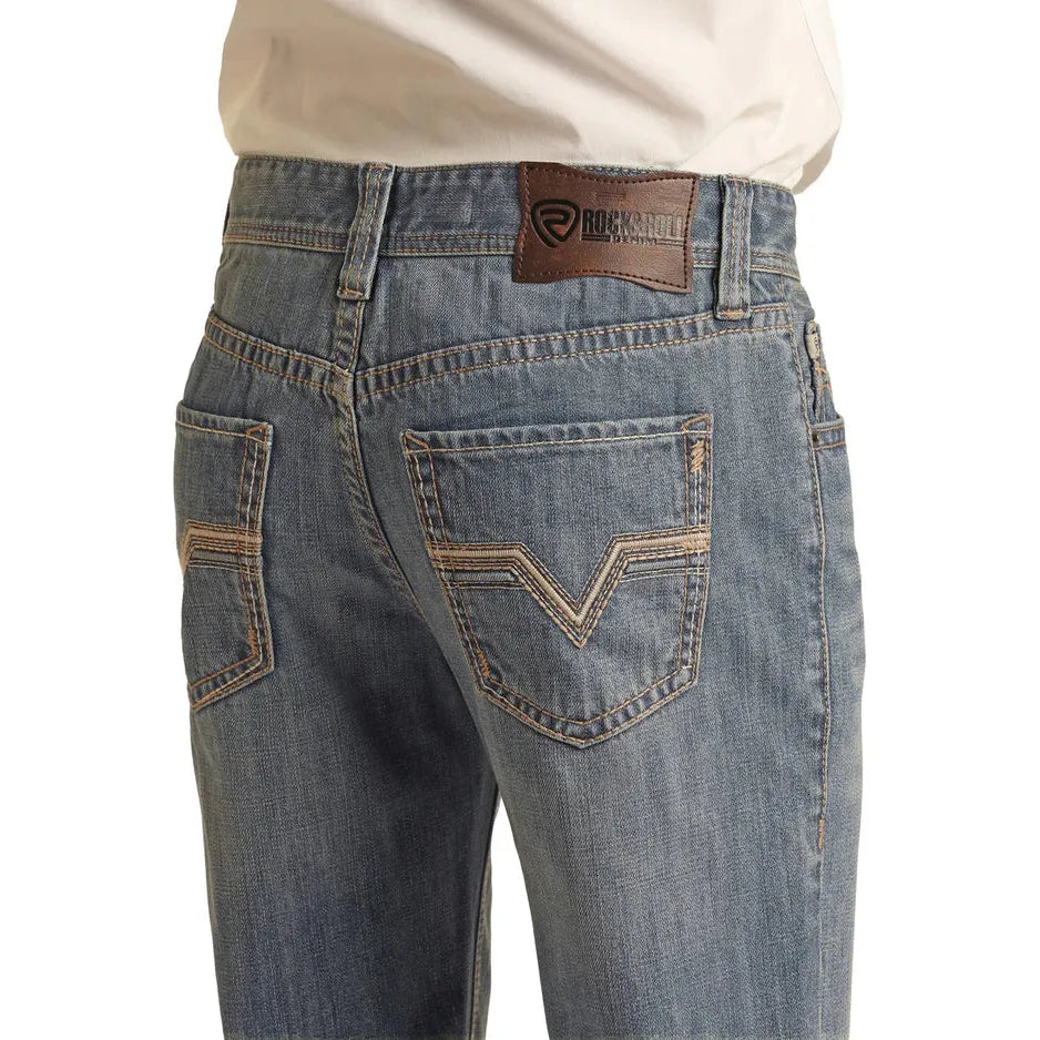 ROCK & ROLL MENS DOUBLE BARREL RELAXED FIT STRAIGHT LEG JEANS BM0SD03656