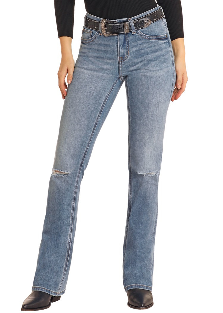 ROCK & ROLL DISTRESSED MID RISE BOOTCUT JEANS BW4MD05314
