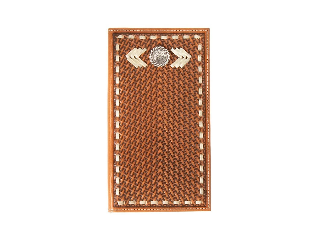 M&F NOCONA MENS RAWHIDE LACED CONCHO RODEO WALLET TAN N500044708