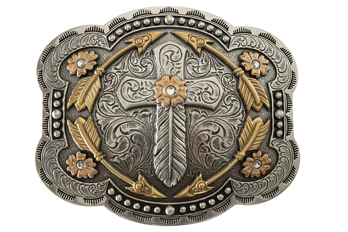 M&F BLAZIN ROXX WOMEN'S CROSS FLOWERS BELT BUCKLE 37947