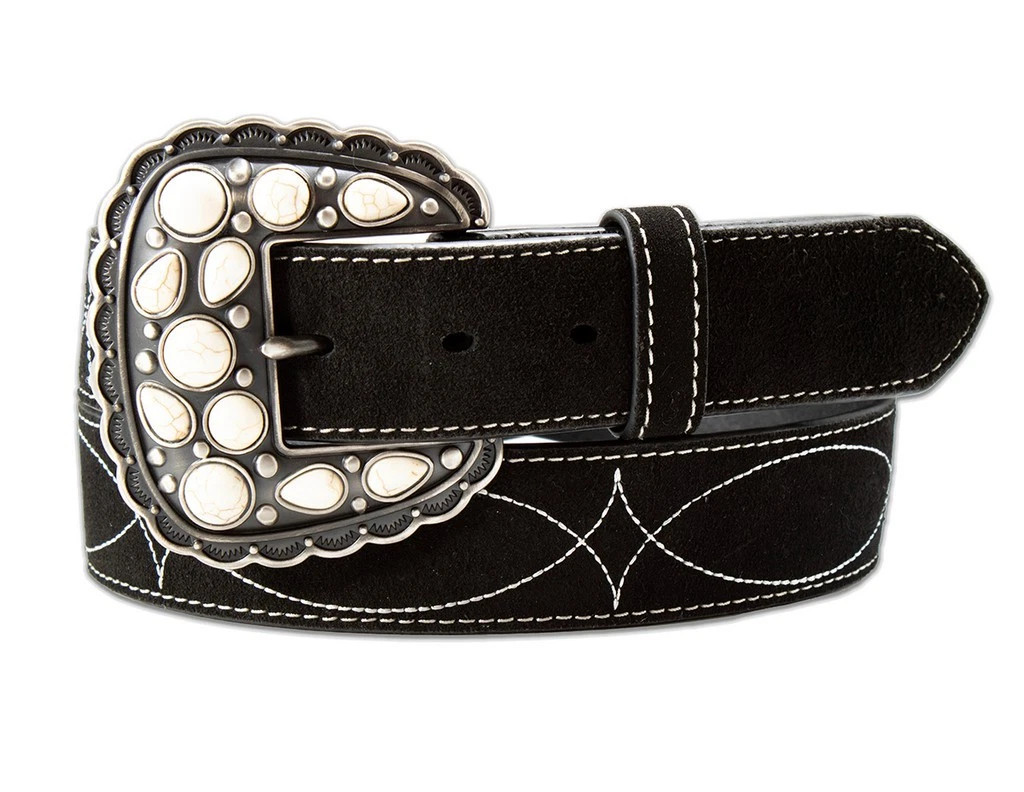 M&F ANGEL RANCH ROUGHOUT BOOT STITCH BELT BLACK D140010801