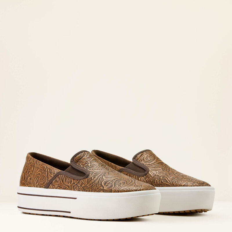ARIAT SKYLAR SLIP ON SHOE BROWN FLORAL EMBOSS 10074362