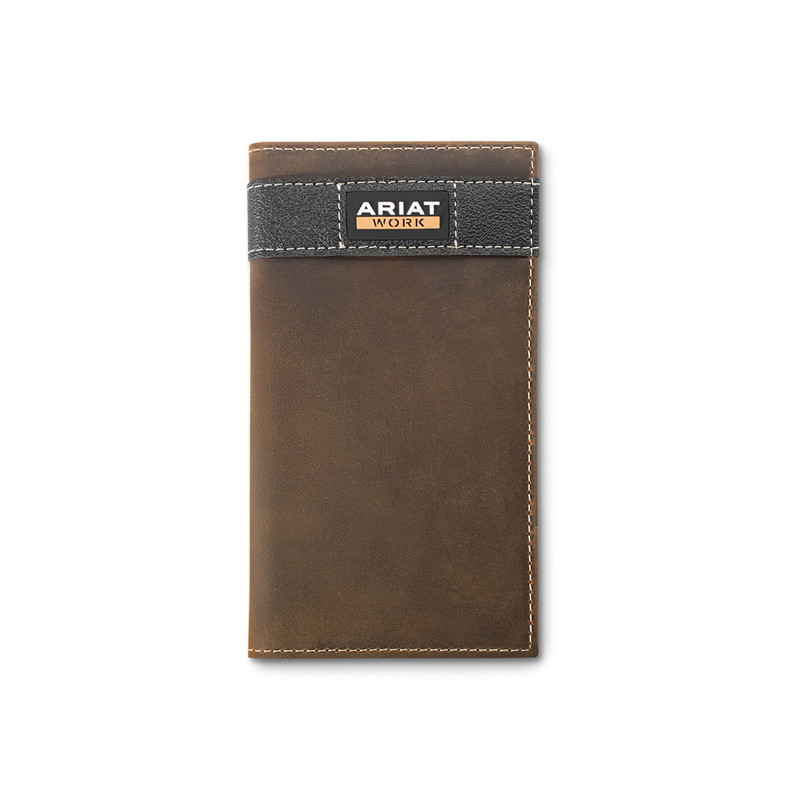 M&F ARIAT MENS CHECKBOOK LEATHER WALLET BROWN A3400102