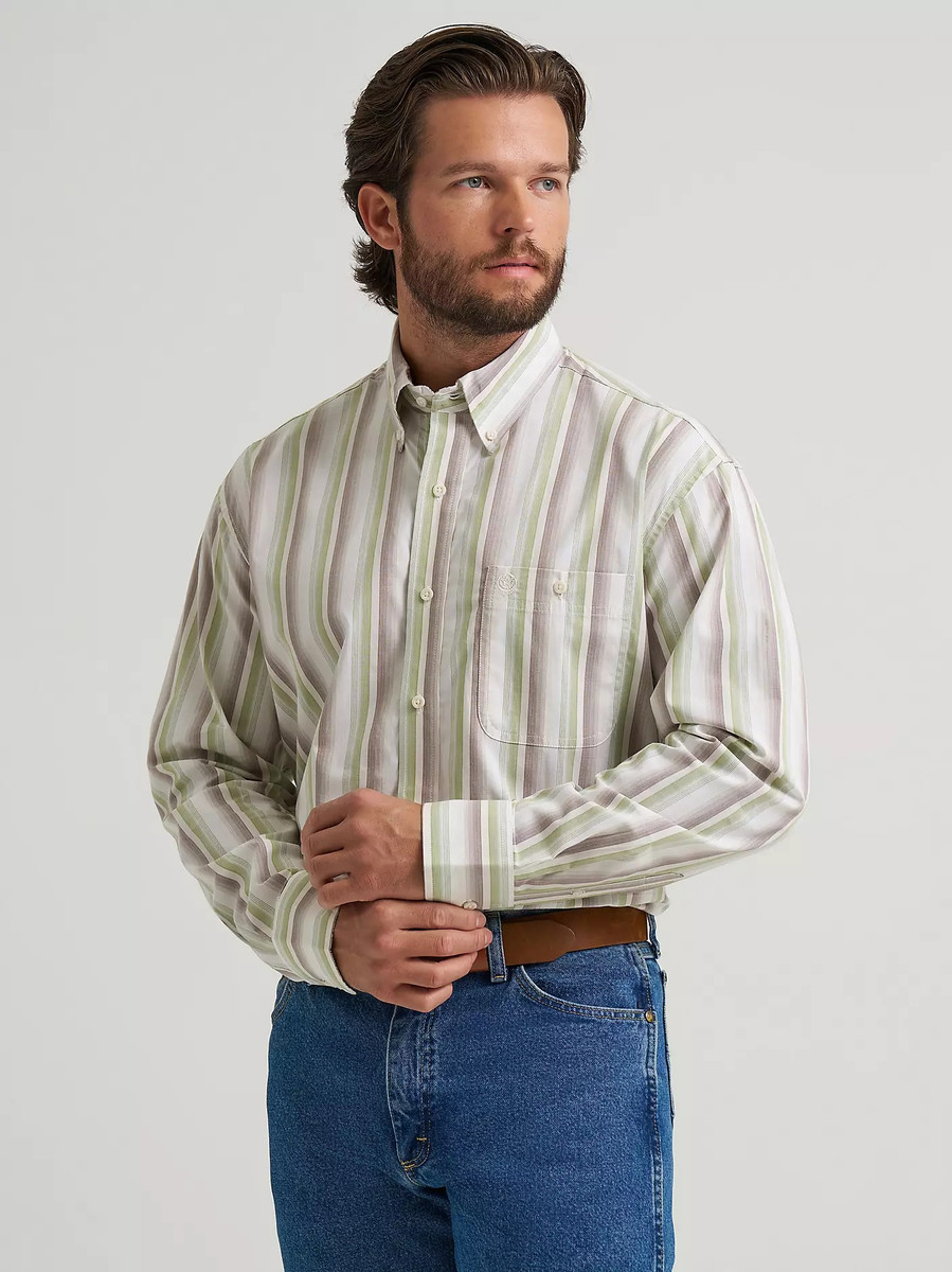 WRANGLER GEORGE STRAIT LONG SLEEVE BUTTON DOWN SHIRT APPLE GREEN STRIPE 2374615