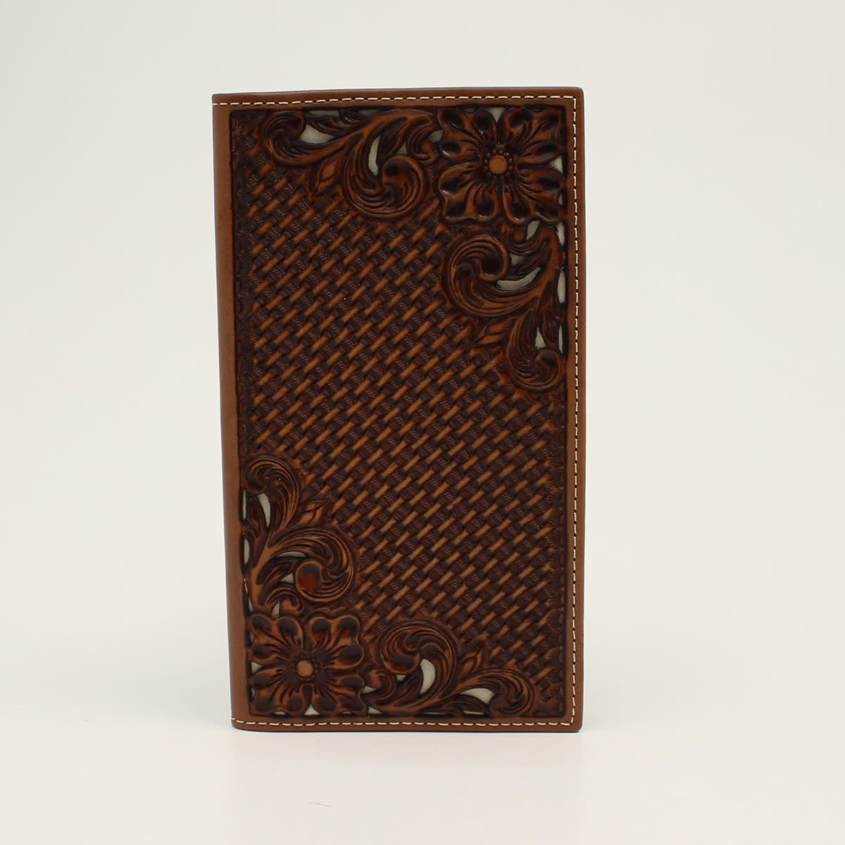 M&F NOCONA BASKET WEAVE FLORAL TOOLED RODEO WALLET BROWN N500014002