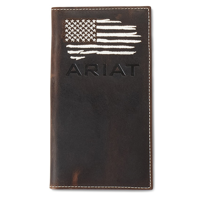 M&F ARIAT MENS AMERICAN FLAG RODEO WALLET DISTRESSED BROWN A3553734