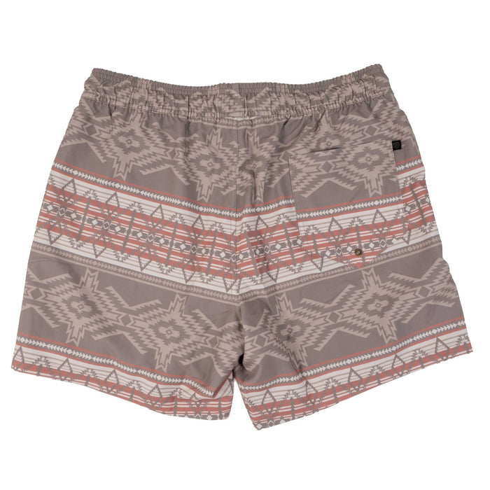 ROCK & ROLL MENS TAUPE AZTEC LINED SWIM VOLLEY SHORTS BM68W08369