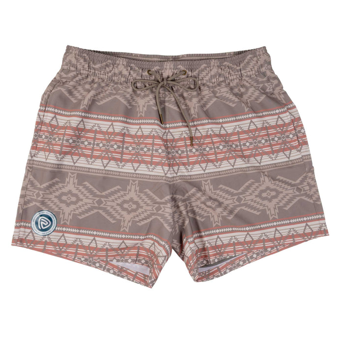 ROCK & ROLL MENS TAUPE AZTEC LINED SWIM VOLLEY SHORTS BM68W08369