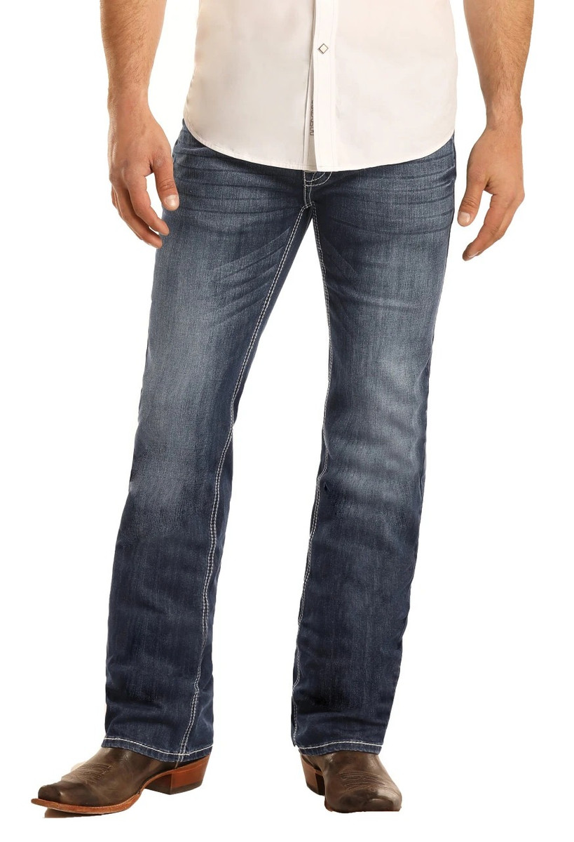ROCK & ROLL MENS REGULAR FIT PISTOL STRAIGHT JEANS MID WASH M1P3473