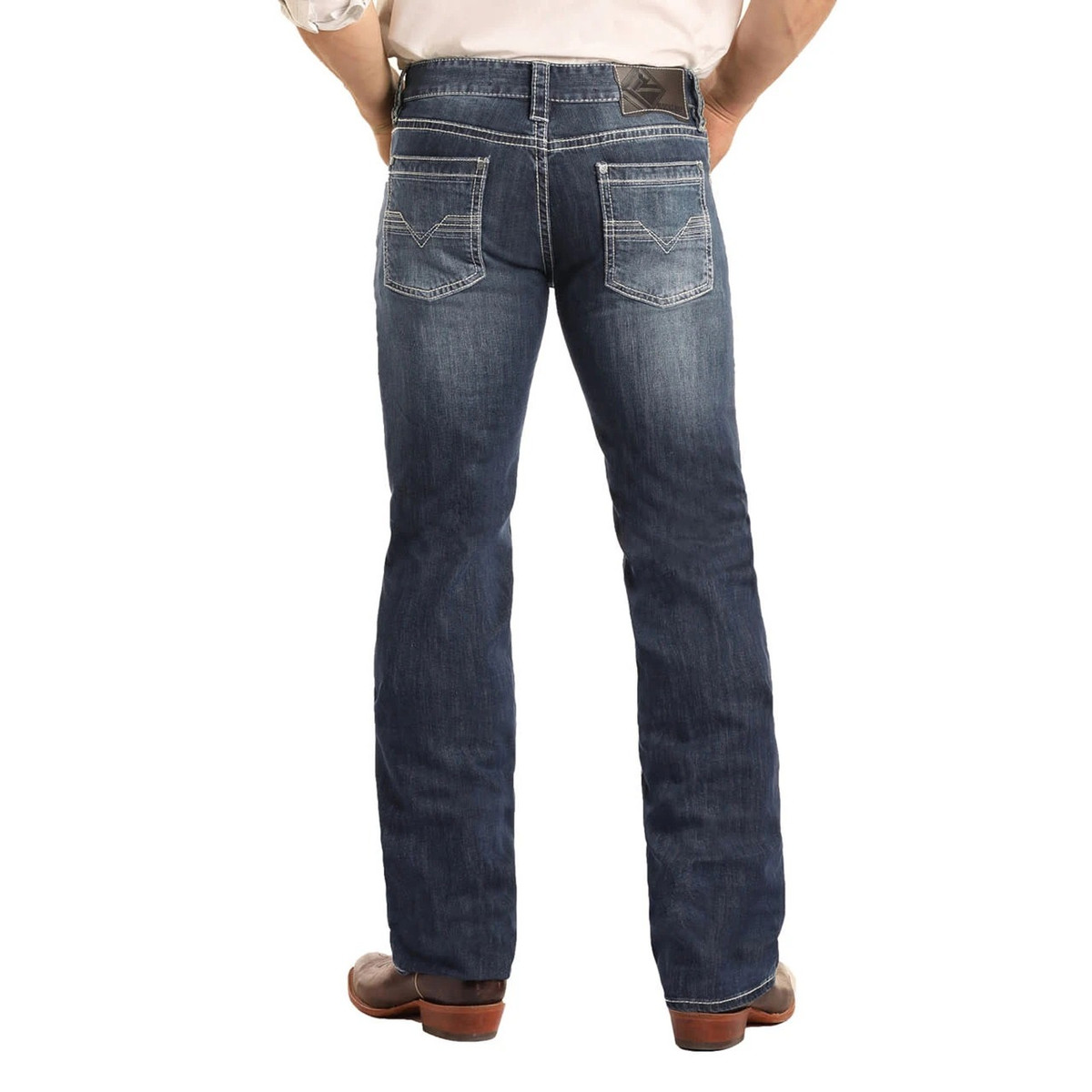 ROCK & ROLL MENS REGULAR FIT PISTOL STRAIGHT JEANS MID WASH M1P3473