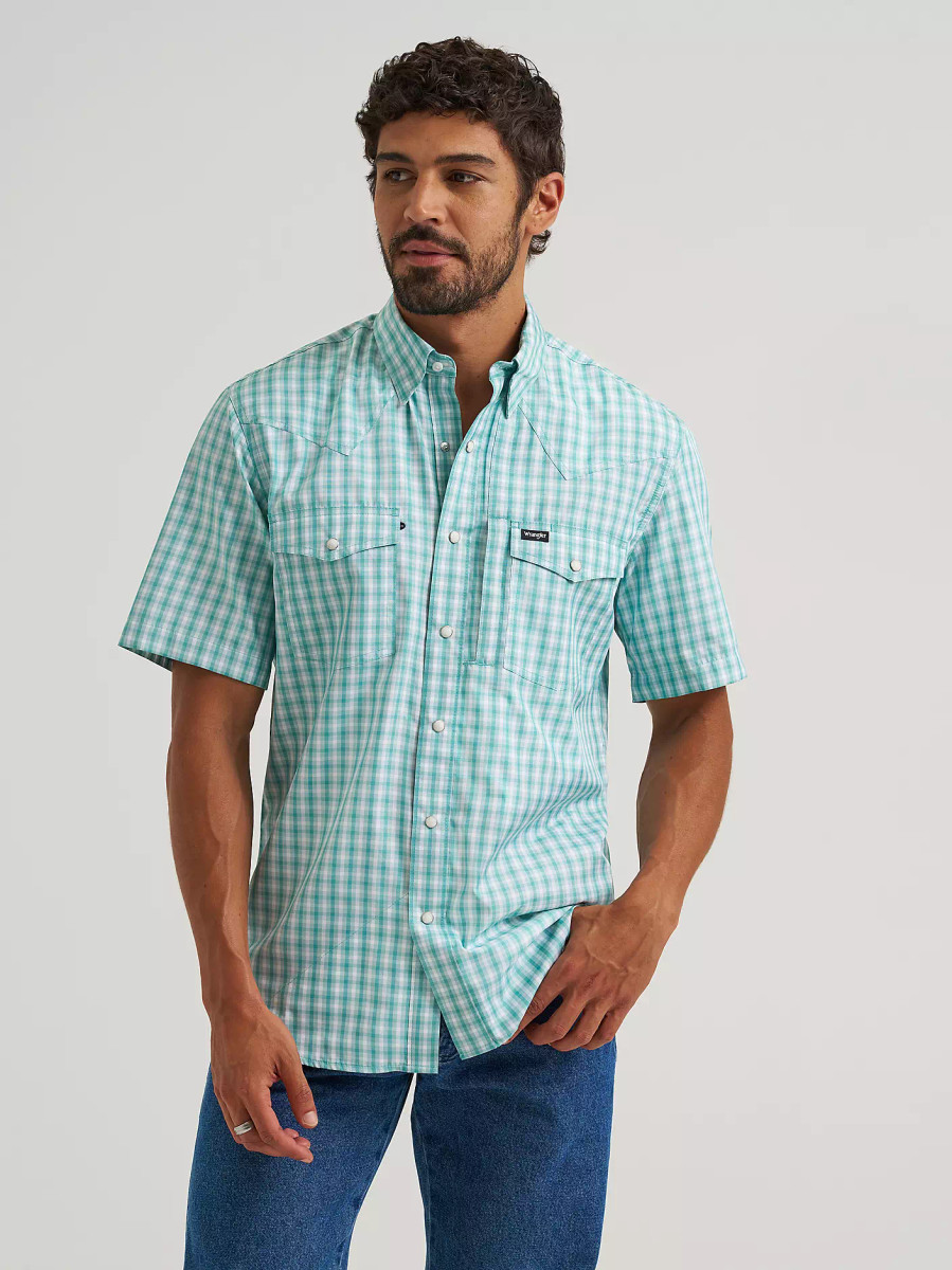 WRANGLER MENS ATG PLAID PERFORMANCE SHIRT LATIGO BAY 2375131