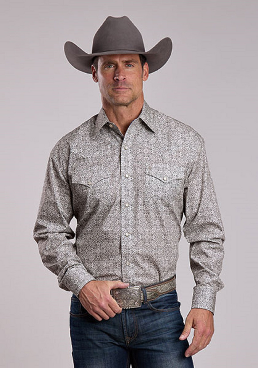 STETSON PAISLEY MEDALLION PRINT SHIRT GREY 11-001-0425-2005