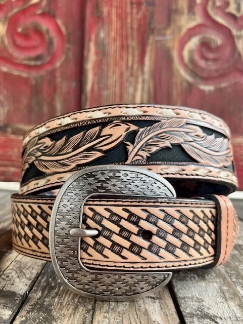 TRENDITIONS MEN'S FEATHER TOOLED LEATHER BELT 23133BE1