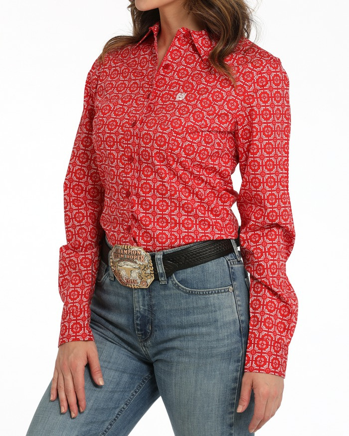 CINCH STRETCH ARENA FIT BUTTON-DOWN SHIRT RED PRINT MSW9164250