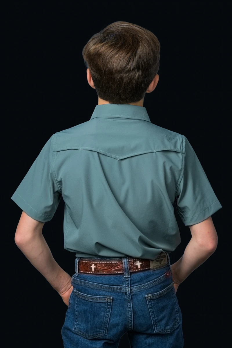 FERRELL CORE KIDS AQUA SHORT SLEEVE PEARL SNAP SHIRT KSS3002334