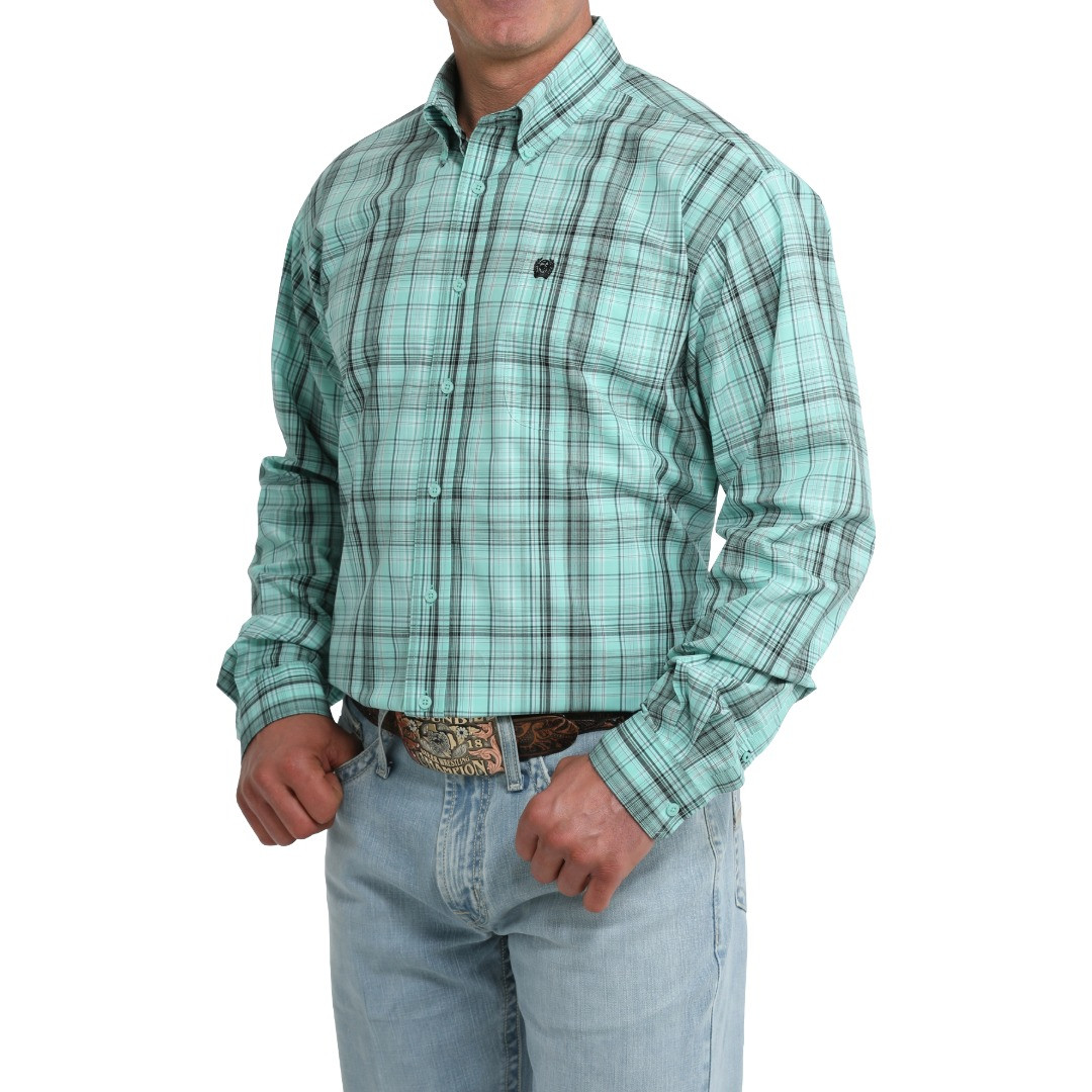 CINCH PLAID PRINT BUTTON DOWN SHIRT TURQUOISE MTW1106115