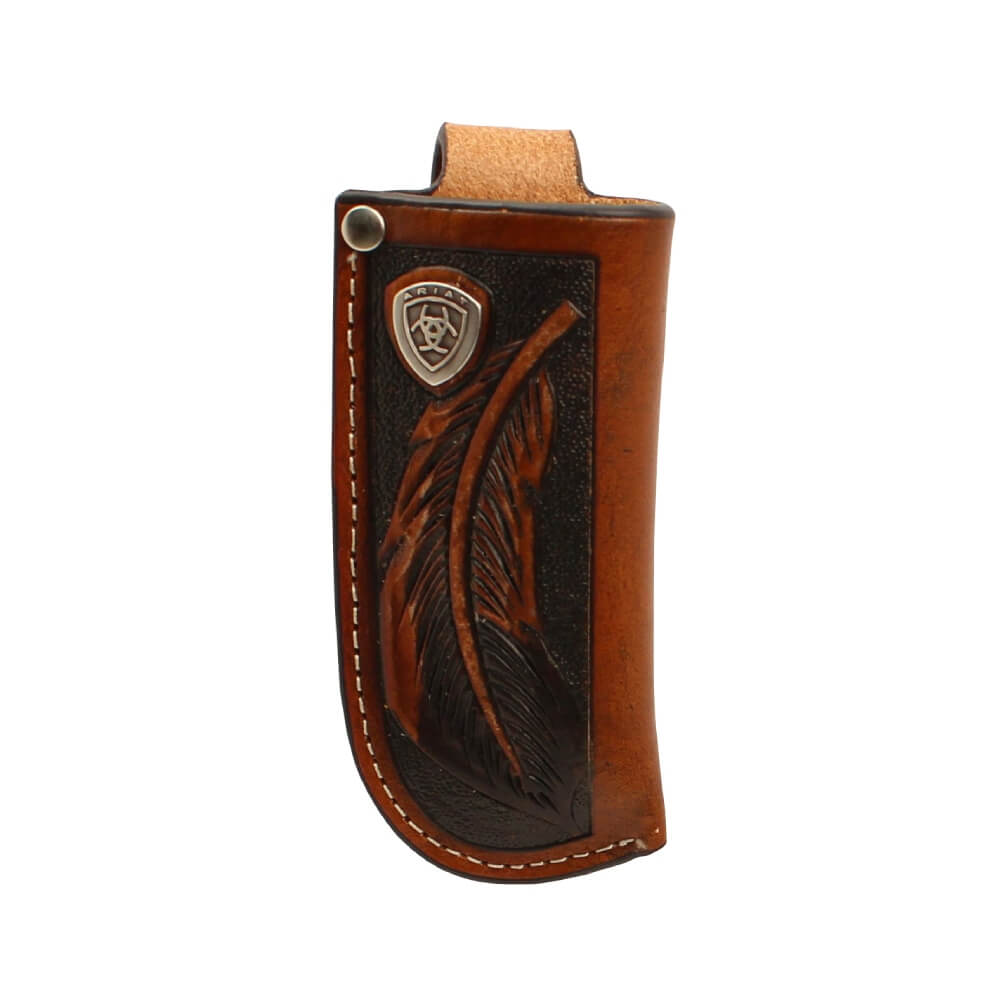 M&F ARIAT LEATHER EMBOSSED FEATHER KNIFE SHEATH TAN A1800608