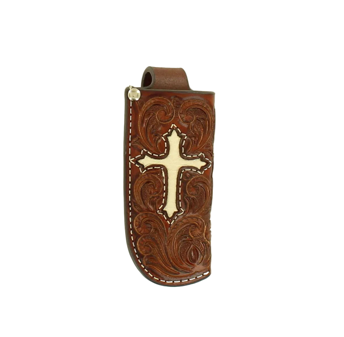 M&F NOCONA FLORAL IVORY CROSS INLAY LEATHER KNIFE SHEATH 1804408