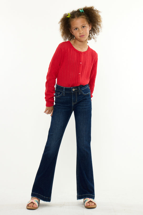 KANCAN ASTER MID RISE KIDS FLARE JEANS DARK WASH YCFL30001D
