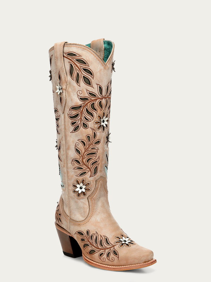 CORRAL WOMENS STRAW LASER TALL TOP SNIP TOE COWBOY BOOT Z5429