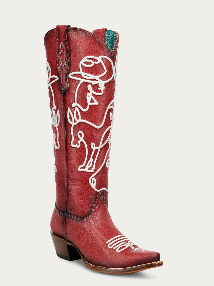 CORRAL GLOW IN THE DARK EMBROIDERY RED TALL COWBOY BOOT A5079