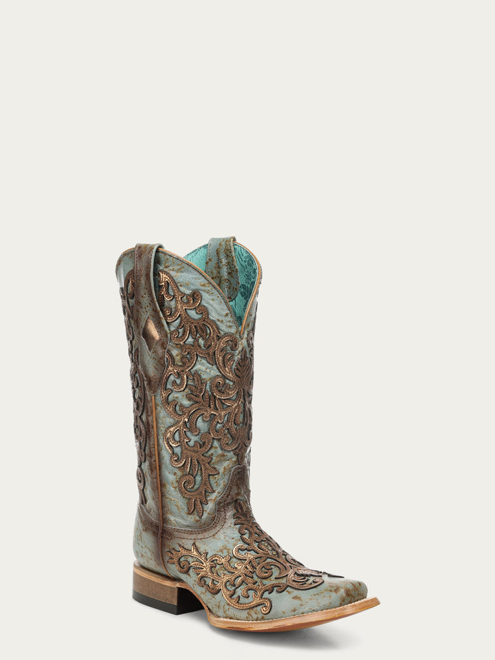 CORRAL WOMENS GOLD OVERLAY AND EMBROIDERY TURQUOISE COWBOY BOOT Z5528