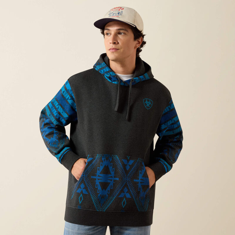 ARIAT SOUTHWESTERN COLOR BLOCK HOODIE CHARCOAL HEATHER 10079636