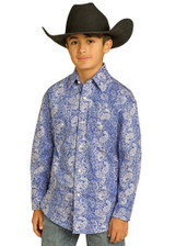 ROCK & ROLL BOYS BLUE PAISLEY PRINT LONG SLEEVE SNAP SHIRT BBN2S07644