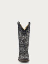 CORRAL WOMENS BLACK EMBROIDERY SNAKE INLAY COWBOY BOOT A2402