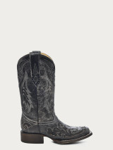 CORRAL WOMENS BLACK EMBROIDERY SNAKE INLAY COWBOY BOOT A2402
