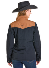 ROCK & ROLL WOMENS TWO TONE PUFFER JACKET BLACK DW92C06851