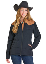 ROCK & ROLL WOMENS TWO TONE PUFFER JACKET BLACK DW92C06851